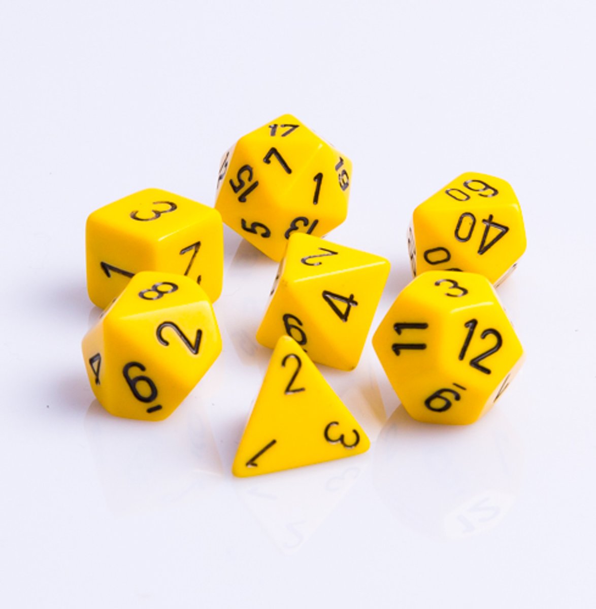 7-delige Polydice / dobbelstenen Set voor Dungeons & Dragons | Geel met Zwart